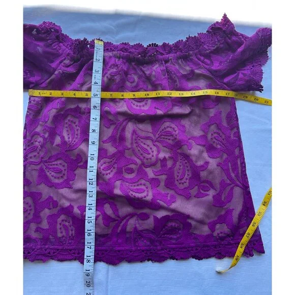 Purple Lace Off-Shoulder Blouse Womens Size S Summer Top - Picture 7 of 7